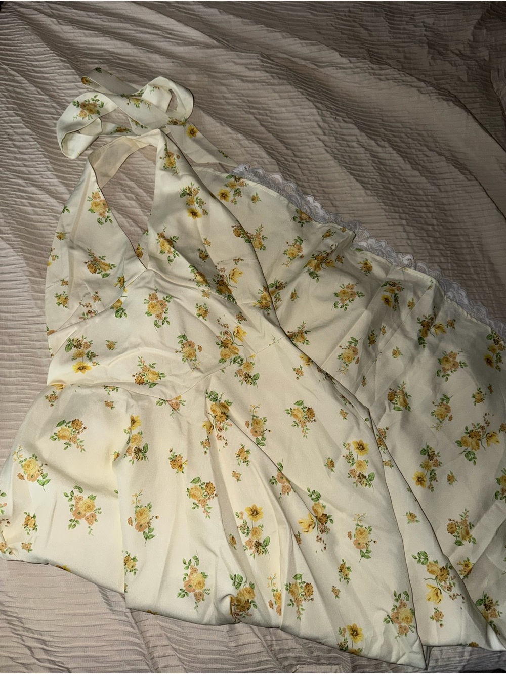 H&M Cream Halter Slip Dress with Yellow Floral Print